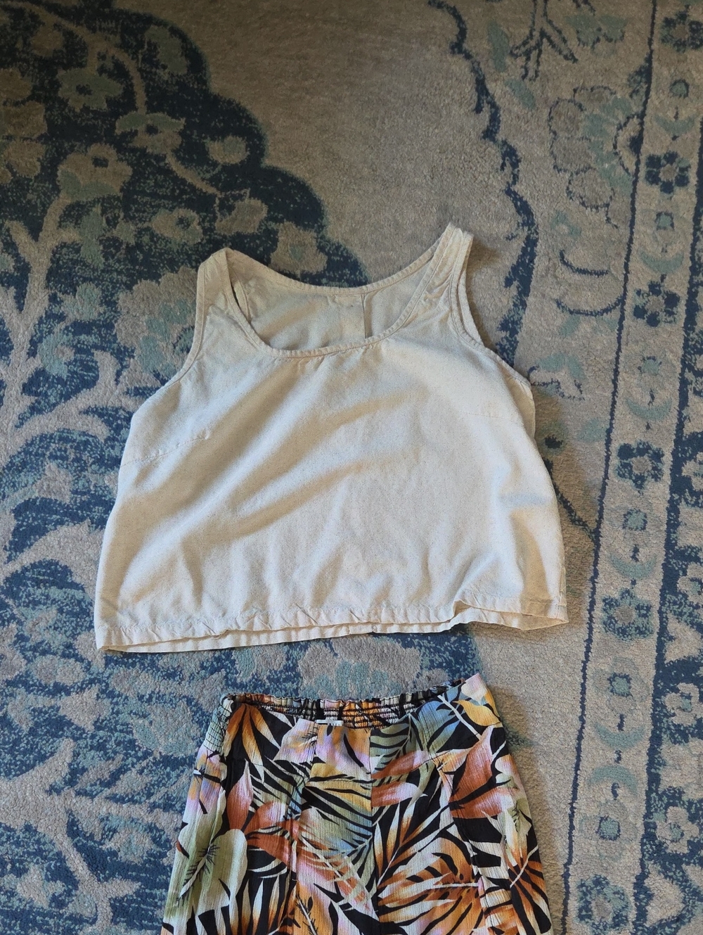 Cream Cropped Linen/Viscose Tank Top With Buttons Down Back